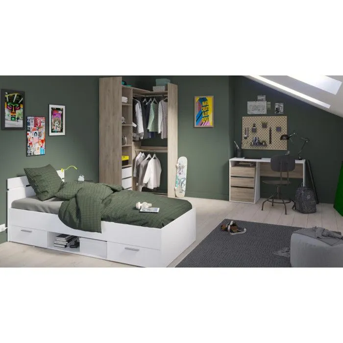 Lit - Michigan - 90x200cm - Blanc perle - 2 tiroirs et 1 niche-5