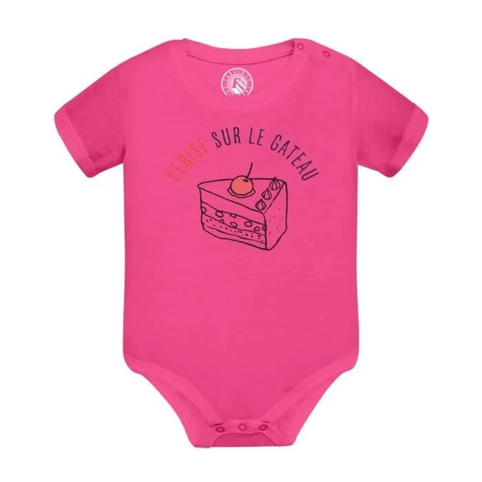 Body Bébé Manche Courte Rose Cerise Sur le Gateau Printemps Illustration Dessin-0