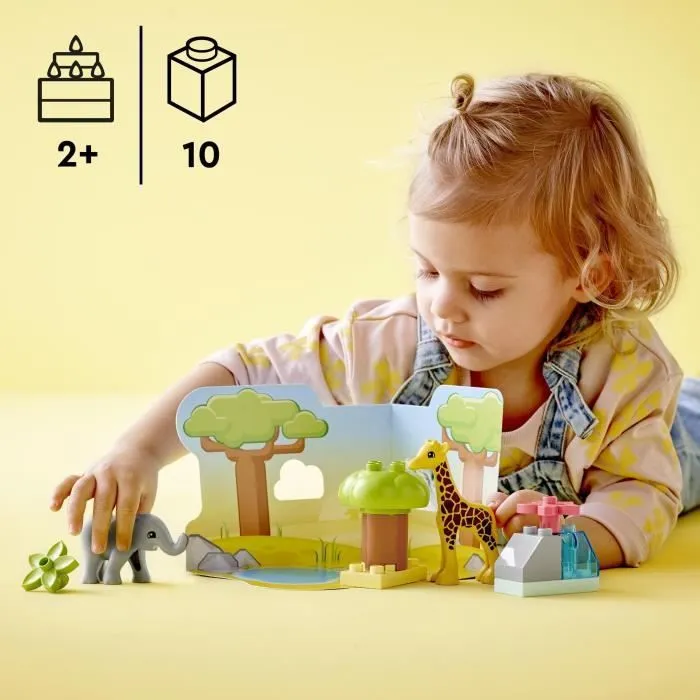 LEGO® 10971 DUPLO Animaux Sauvages d’Afrique, Jouet sur le Safari dès 2 Ans avec Figurines d'Éléphant et Girafe avec Tapis de Jeu-1