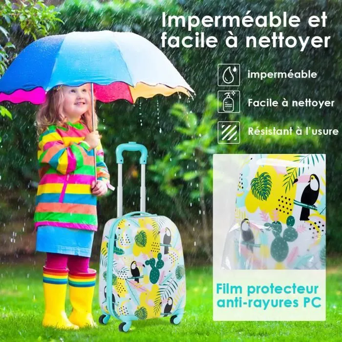 COSTWAY Valise Enfant à Roulettes Bagage pour Enfant 16’’ + Sac à Dos 12’’ en Motif Flamant pour Enfant-1