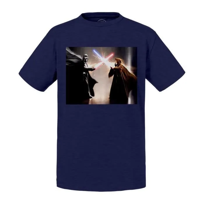 T-shirt Enfant Bleu Dark Vador Contre Obiwan Kenobi-0