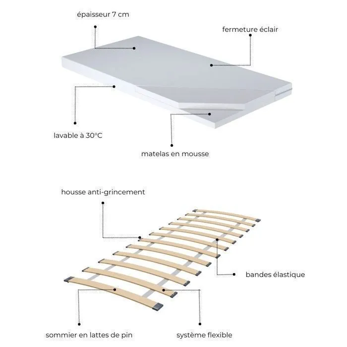 Lit enfant pour une fille EMMA 80x160 avec matelas + sommier + tiroir en blanc-4