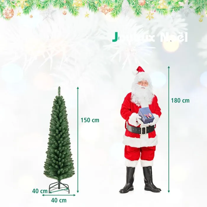 COSTWAY Sapin de Noël Artificiel 150 cm, 295 Branches en PVC, Support en Métal, Décoration de Fêtes pour Maison, Magasin, Bureau-3