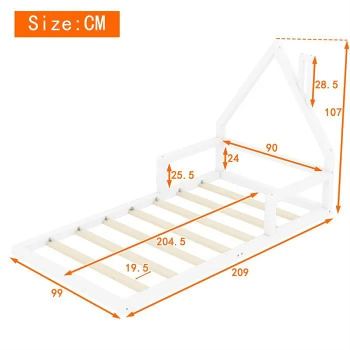 Lit cabane - Enfant - 90x200 cm - Pin massif - Blanc - Sommier à lattes inclus-3