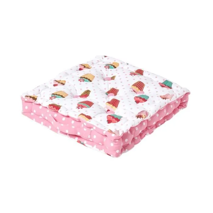 Coussin de sol - Cupcakes - 50 x 50 cm - Rose - 100% Coton - Intérieur-0