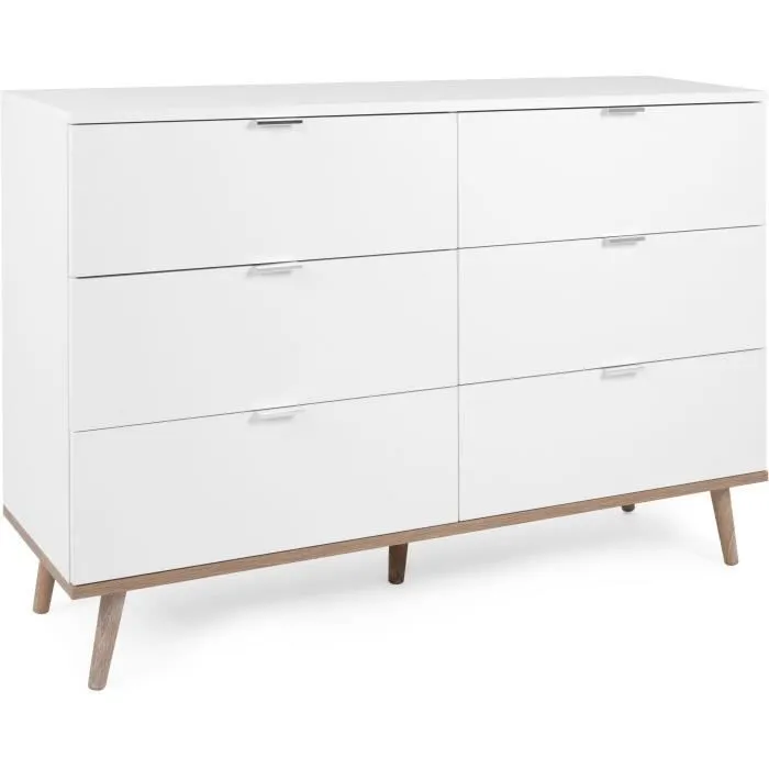 Commode Göteborg 6 tiroirs - Décor chêne sonoma Blanc - L 120 x P 40 x H 86,5 cm-0
