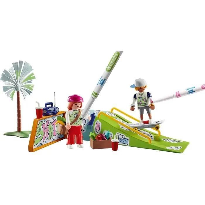 PLAYMOBIL 71515 Skateurs avec rampe, Color, 44 pièces, avec crayons Crayola, Dès 6 ans-4