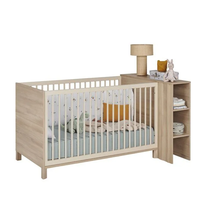 Lit bébé évolutif 70cm x 140cm finition biscuit effet bois chêne-2