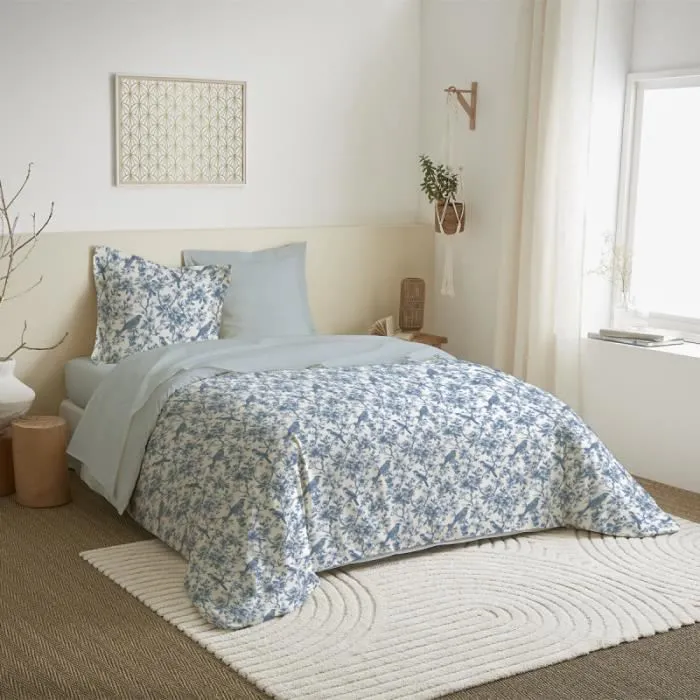 Parure de draps 4 pièces pour lit 140 x 190 cm Bérengère bleu-0
