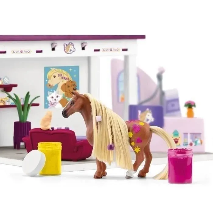 Salon pour Animaux de Compagnie 66 Pièces - Coffret de Jouets avec Figurine Cheval, Soigneur, Chiots et Accessoires pour Enfants-5