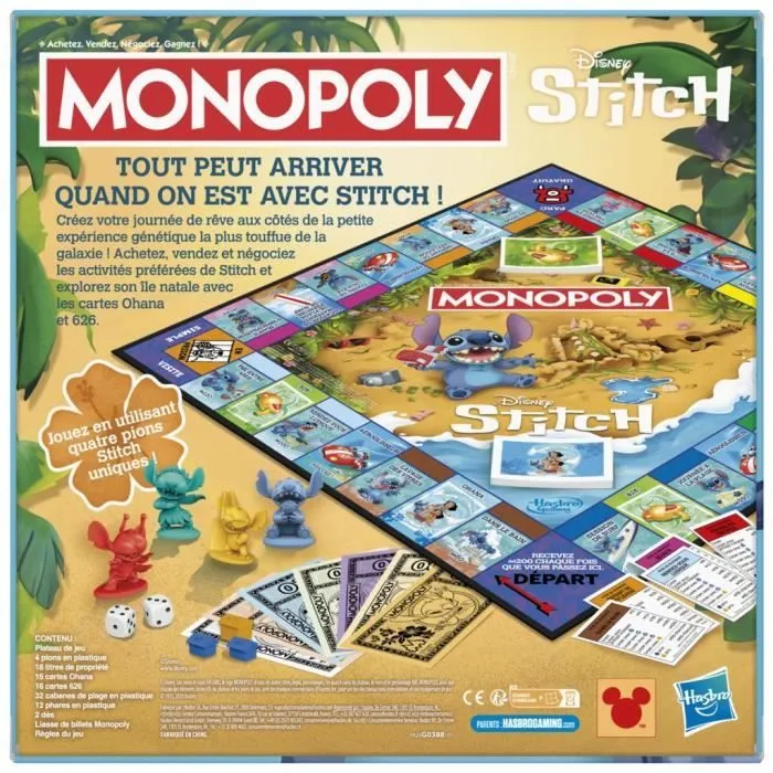Monopoly Stitch, Jeu de société de plateau, 2 à 4 joueurs, 30 minutes, édition Disney Lilo & Stitch, Dès 8 ans-7