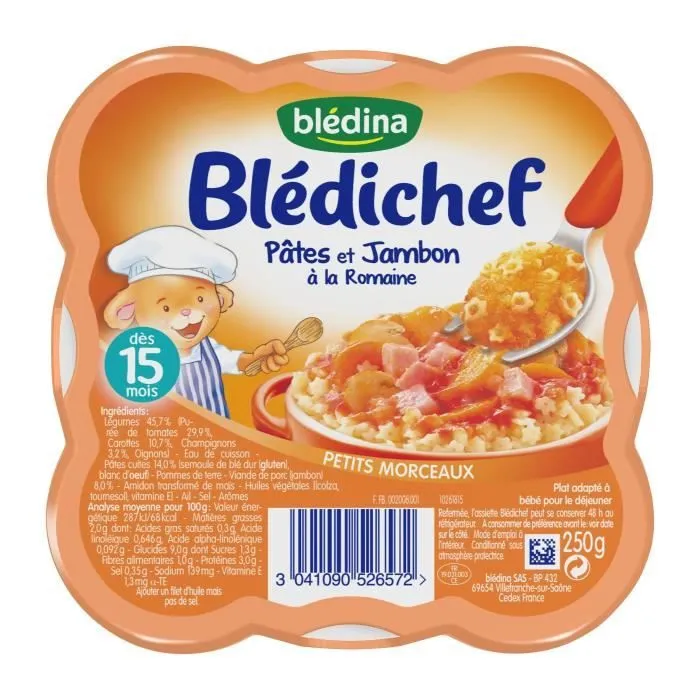 BLEDINA Blédichef Pâtes et jambon à la Romaine - 250 g - Dès 15 mois-0