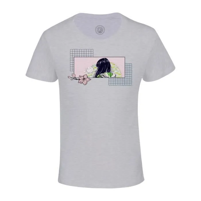 T-shirt Enfant Gris Lo-fi Girl Japon Digital Illustration Abstrait Design Japon Anime-0