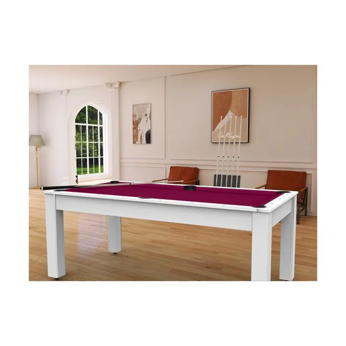 Billard convertible table 8 personnes - De Faugères - Colorado - Blanc laqué - Tapis prune-3