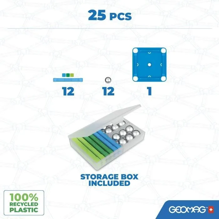 Jeu de construction magnétique - GEOMAG - Classic Recycled 25 pièces - Magnétique - Éducatif - Plastique recyclé-1