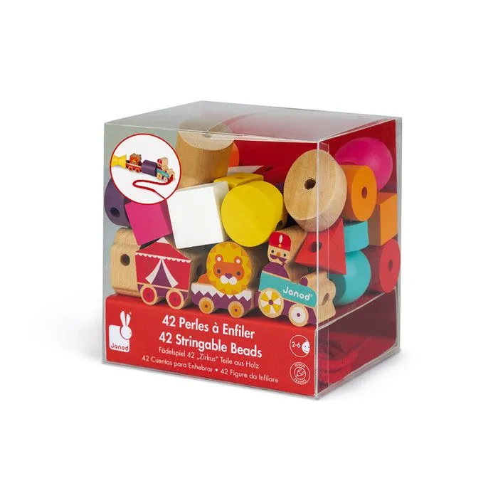 JANOD - Perles à Enfiler Cirque en Bois - Jeu d'Imagination et de Motricité - 42 perles - Dès 2 Ans-1