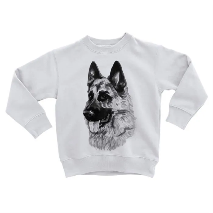 Sweatshirt Enfant Berger Allemand Gros Chien Art Encre Noir et Blanc Mignon-0