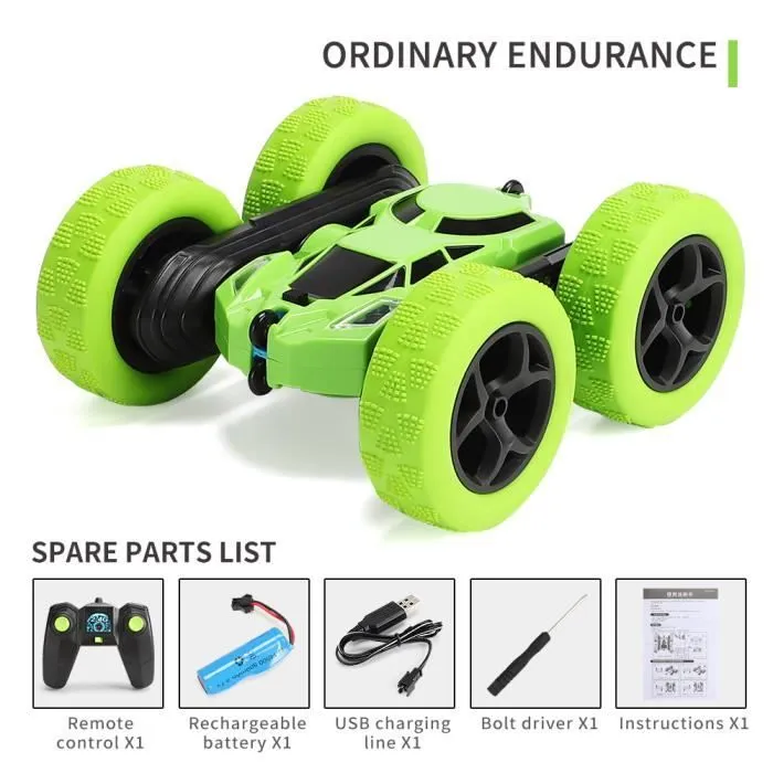 RC Voiture Télécommandée 2,4Ghz Tourné à Double Face à 360 Degrés, 4WD Voiture Tout Terrain, Cadeau pour Enfant (vert)-2