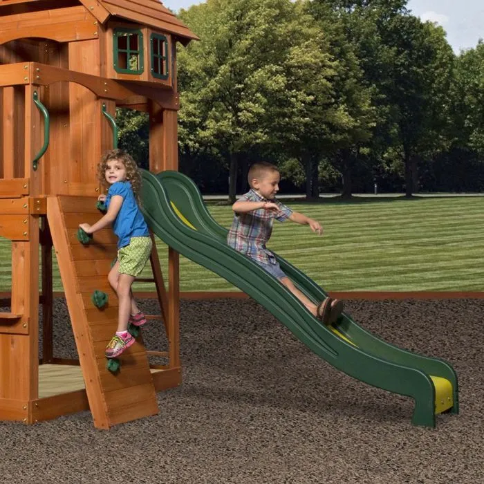 Aire de jeux en bois Backyard Discovery Atlantic avec balançoire, toboggan, bac de sable et mur d'escalade-3
