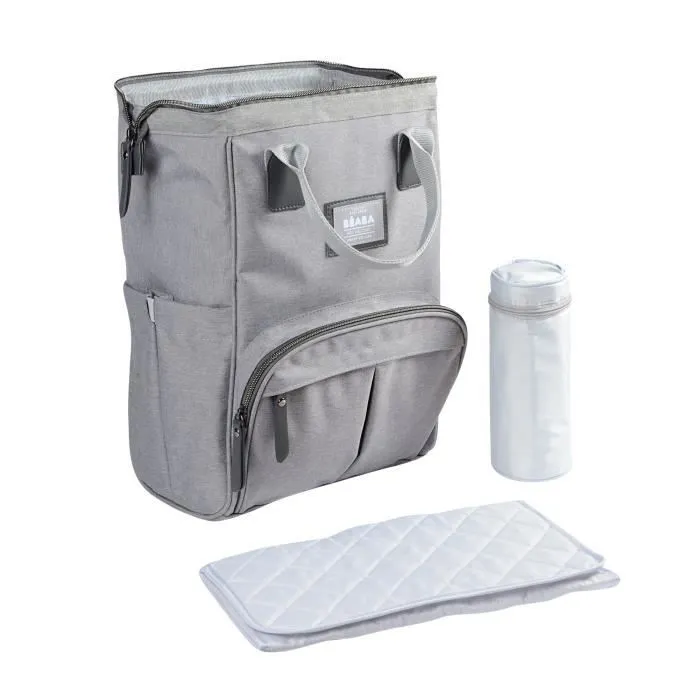 BEABA Sac à Dos à Langer pour Bébé Wellington, Grande capacité de rangement, Tapis à langer inclus, Grande ouverture, Gris-1