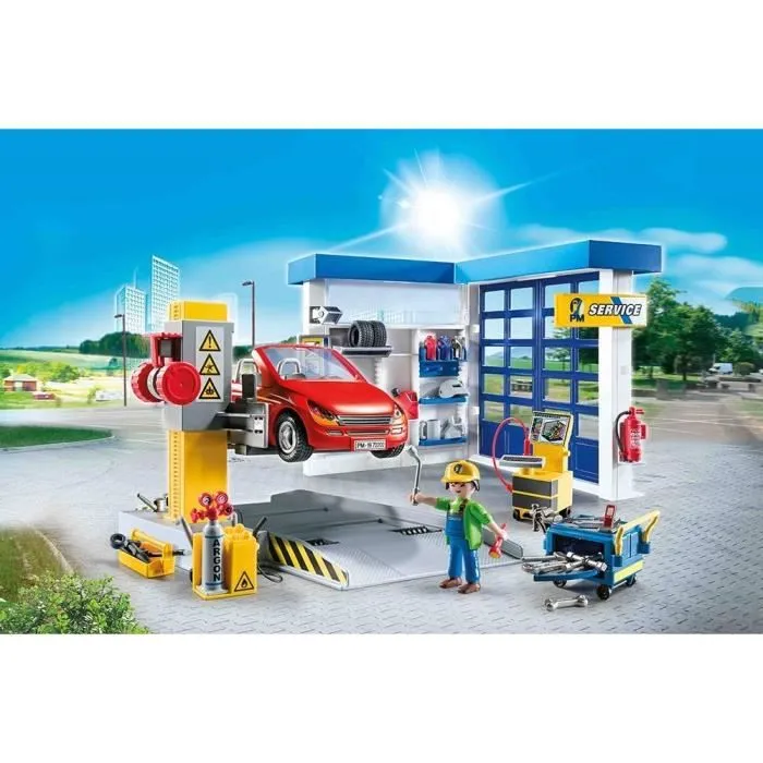 Garage automobile Playmobil City Life - Plateforme élévatrice - Cabriolet rouge - 153 pièces-1