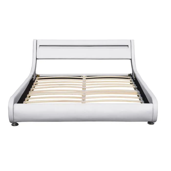 Lit - MARQUE Incurve - 160x200 cm - Tête de Lit LED - MDF - Blanc-0