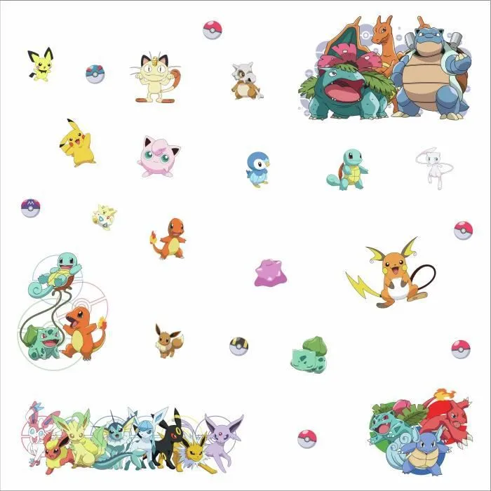 Stickers - Nintendo - Pokemon - 25 Repositionnables - 23CM X 44CM - Vinyle Lavable-0