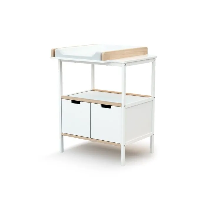 AT4 -  Meuble à langer 2 portes en bois  Blanc et Hêtre Brut - Taille unique-0