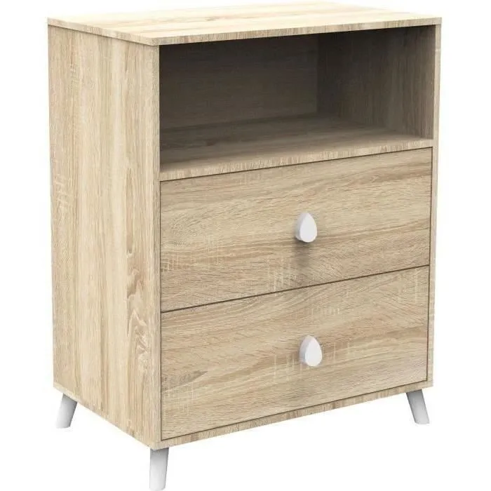 Chambre bébé duo MONTANA - Lit 120x60 + Commode à langer 2 tiroirs décor chêne doré - SAUTHON-2