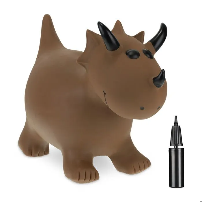 Relaxdays Animal sauteur avec pompe à air, en forme de tricératops, charge max. 50 kg, sans BPA, pour enfants, marron-0
