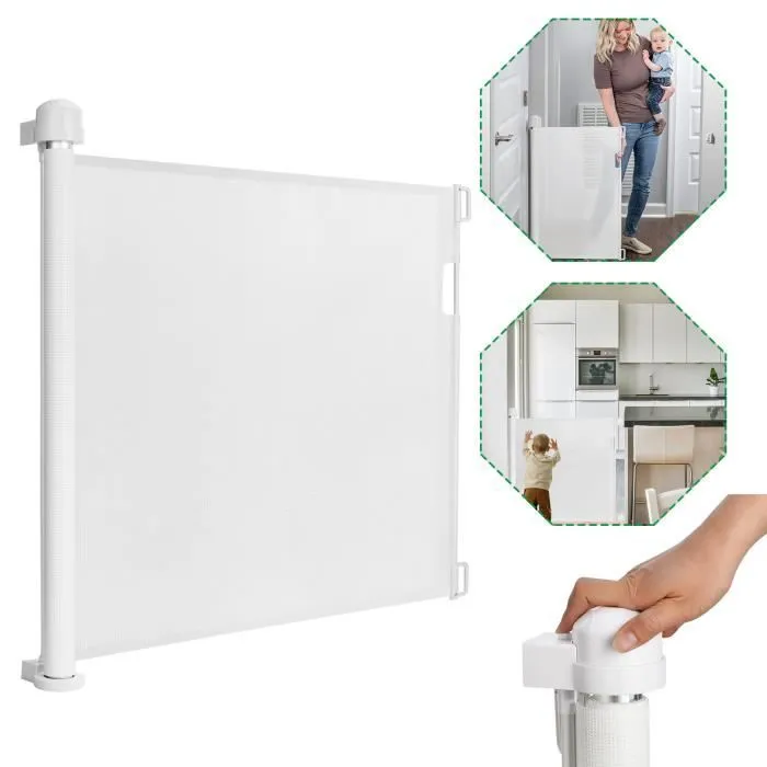 LARS360 Barrière de sécurité de porte rétractable, pour bébé et animaux domestiques 87 x 150 cm, Blanc-0