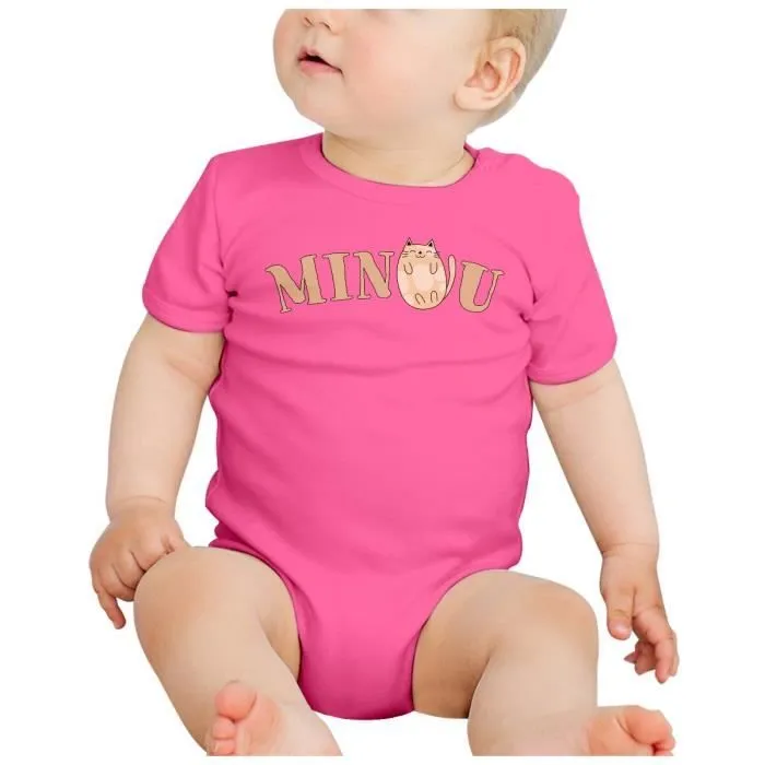 Body Bébé Manche Courte Rose Minou Mignon Animal Chat Enfant-1