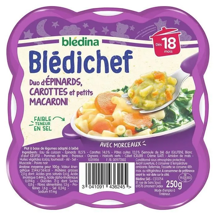 BLEDICHEF Epinards carottes et macaronis 250g-0