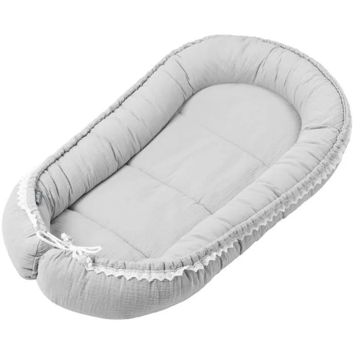 Bellochi Reducteur de Lit Bebe Cale Bebe pour Lit Cocon Bebe - Coton et Velours 90x60cm - Nid de Bebe - Cuddly Muslin Grey-1