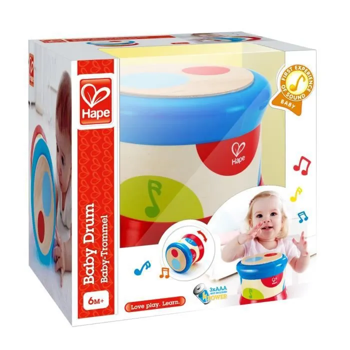 Jouet d'éveil musical en bois - Tambour de bébé - HAPE - Rouge - Extérieur - 3 x AA-2