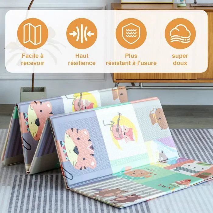 Tapis de jeu bébé, imperméable pour bébé,imperméable pliable à 2 faces177×196×1.5cm , en mousse-2