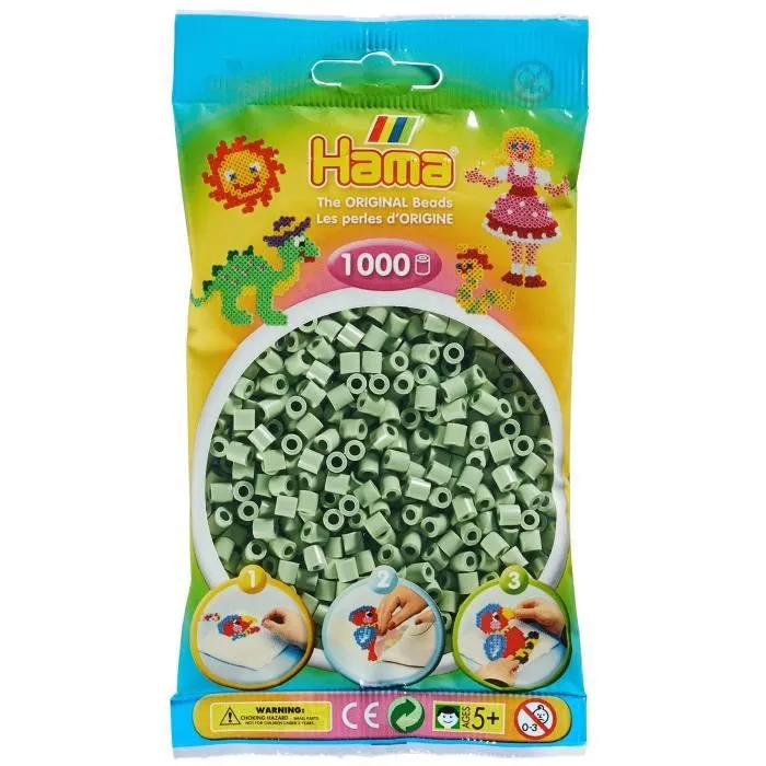 Perles à repasser HAMA - 1 000 perles standard MIDI - Vert eucalyptus - Enfant à partir de 5 ans-0