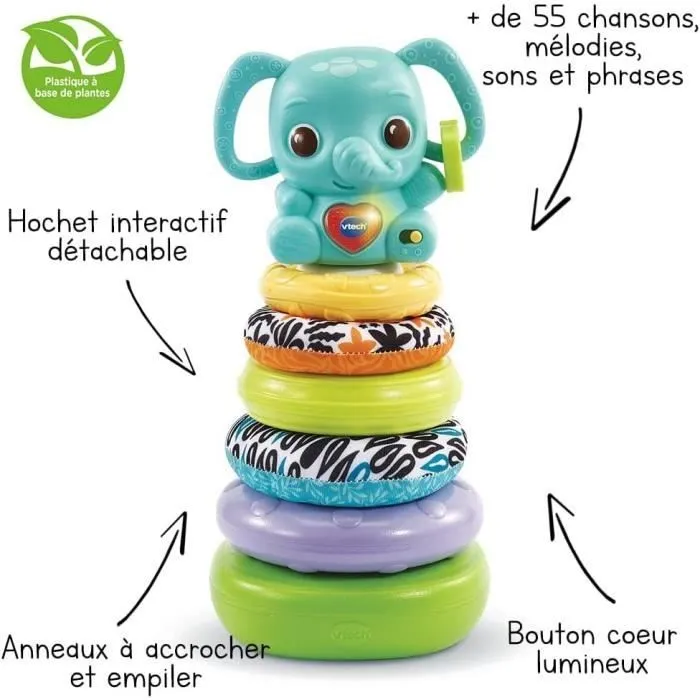 VTECH BABY - Play Green - Nino, Éléphanteau Empilo 3 en 1 (Plastique Bio Sourcé)-3