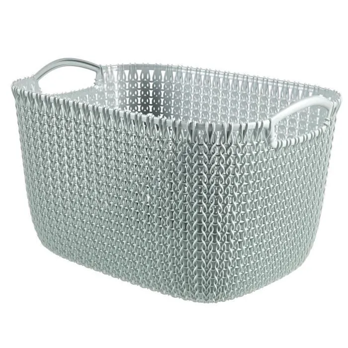 Panier de rangement rectangulaire - CURVER - Aspect tricot - Bleu gris - 19 L-0