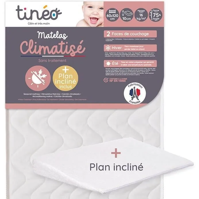 Matelas Climatisé TINEO 60x120 cm - Epaisseur 10 cm - Livre avec un plan incliné 15°-0