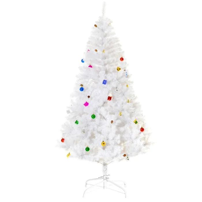 HOMCOM Sapin Arbre de Noël Artificiel Blanc 180 cm 930 Branches avec Nombreux Accessoires variés-0