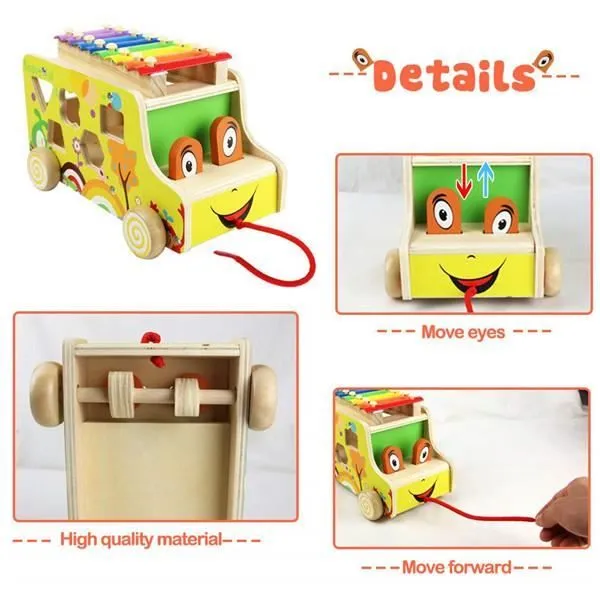 Bebe Enfant Bois Bus Jouet Enfant Jeux Construction Bois Xylophone Bebe 18 Mois avoir Forme Géométrique 8 ton Et Marteau en Bois-1