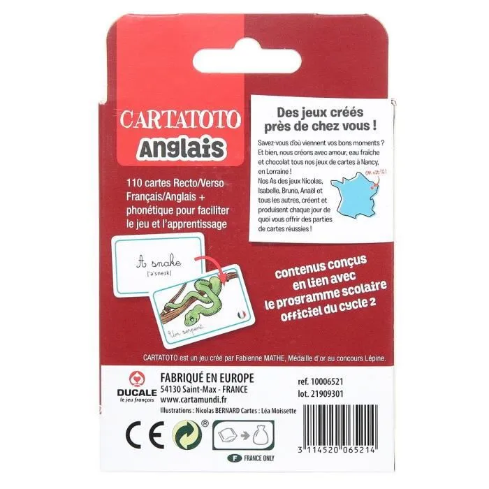 Jeu de cartes éducatif pour enfants - Ducale - Cartatoto Anglais - Rouge - 10006521 - 5 ans et plus-1