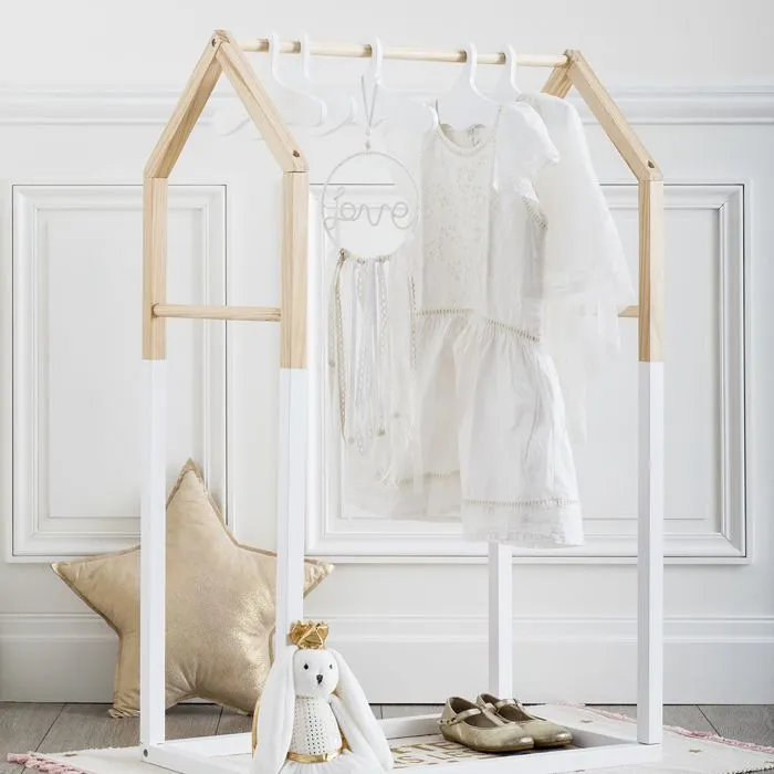 Portant à vêtements enfant "Maison" - bois & blanc 60x100 cm - Multicolore - Atmosphera createur d'interieur-1