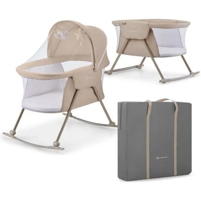 Kinderkraft LOVI Berceau pour bébé, lit de voyage, lit d'enfant, Beige-0