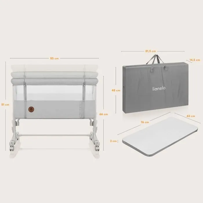 Lit bébé 3en1 LIONELO Aurora - Réglable en hauteur et inclinaison - Matelas et sac inclus - Beige-5