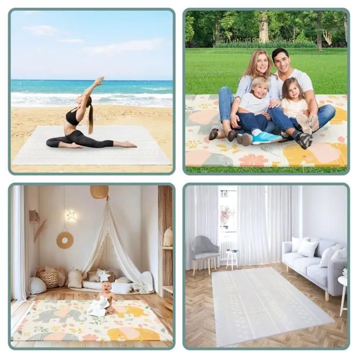 Mamabrum Tapis d'éveil Bébé 2 Faces 120x180X1 cm-  Eléphants ET Exotiques- Tapis de Jeux Enfant Mousse- Pliable- XPE-5