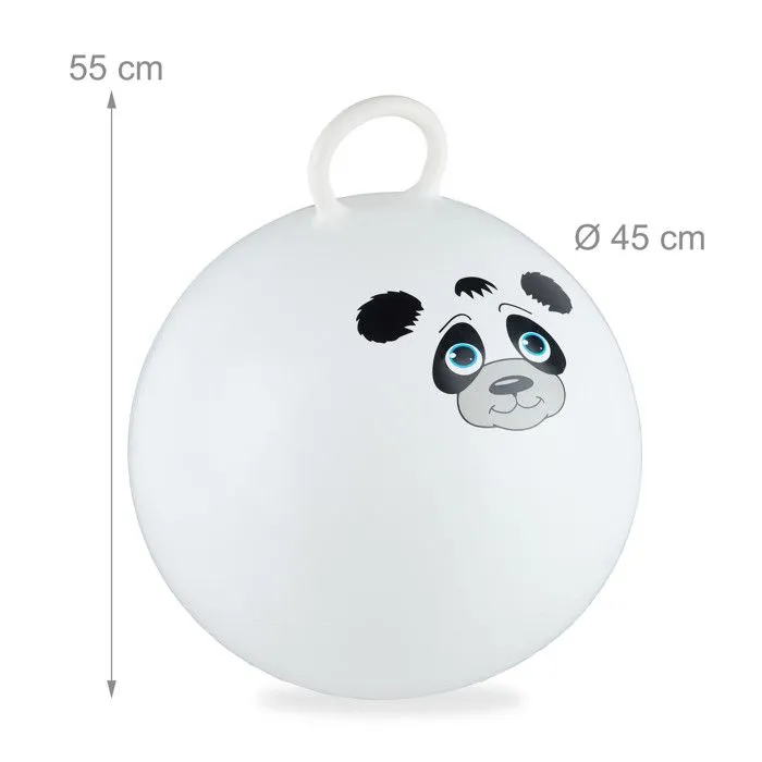Relaxdays Ballon sauteur enfants, motif panda, poignée, diamètre 45 cm, intérieur et extérieur, jusqu’à 150 kg, blanc-3