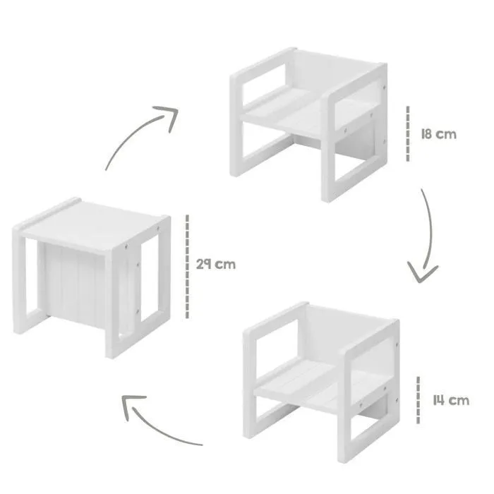 ROBA Tabouret d'Enfant - Style Maison de Campagne - Chaise Réversible à 3 Hauteurs d'Assise - Bois Blanc-3