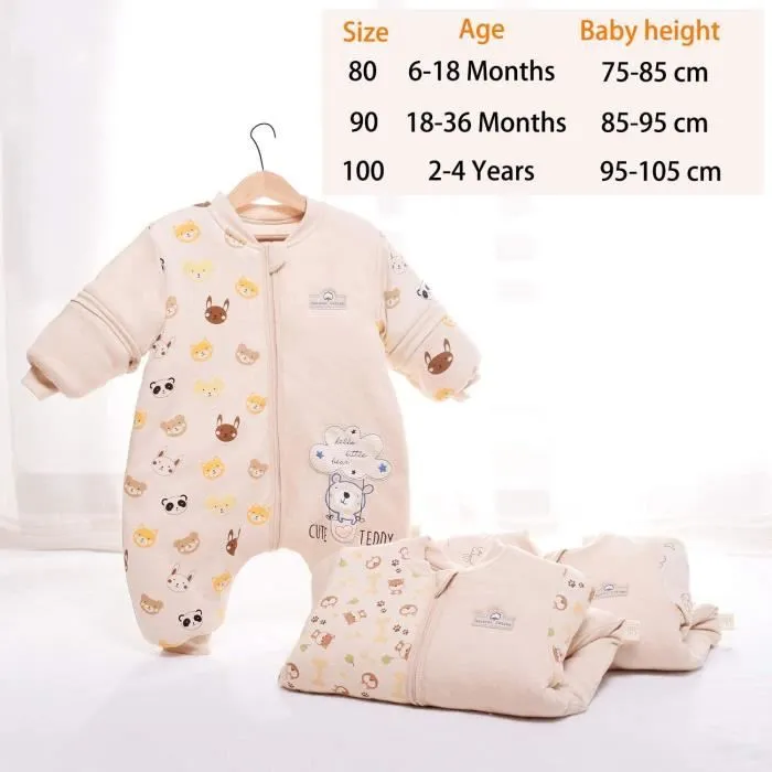 Gigoteuse pour bébé avec jambes, manches amovibles et doublure chaude pour l'hiver Unisexe pour fille et garçon (motif ours)-3